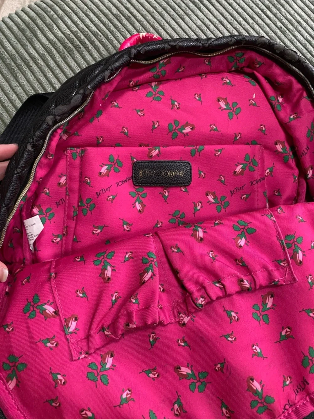 Betsey Johnson Black Faux Leather Backpack with Gold Accents